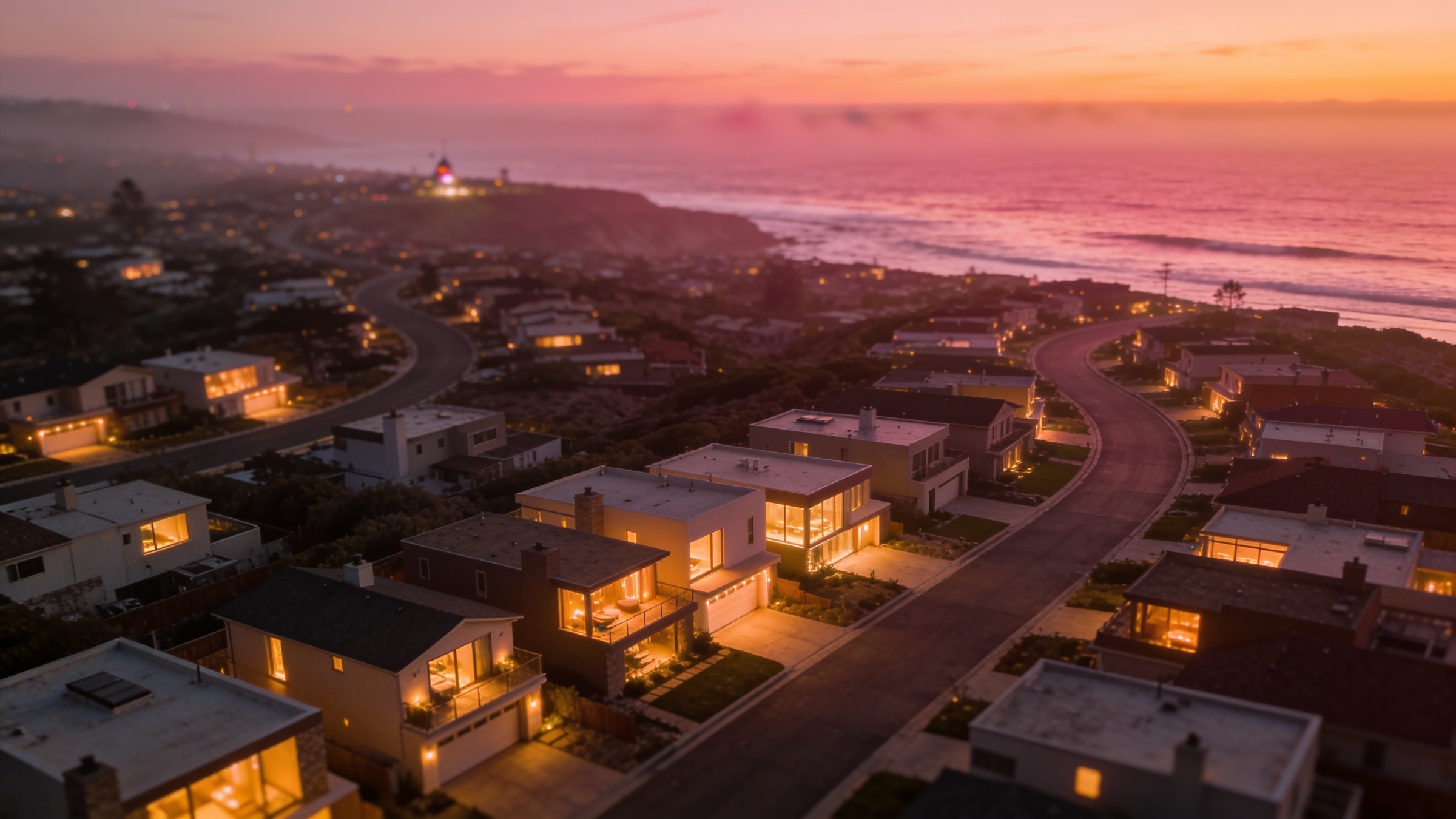 A Southern California coastal neighborhood at golden hour